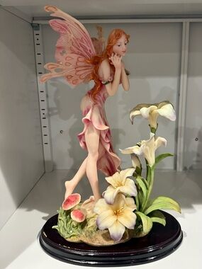 Pink Fairy Figurine Sculpture with Floral Base